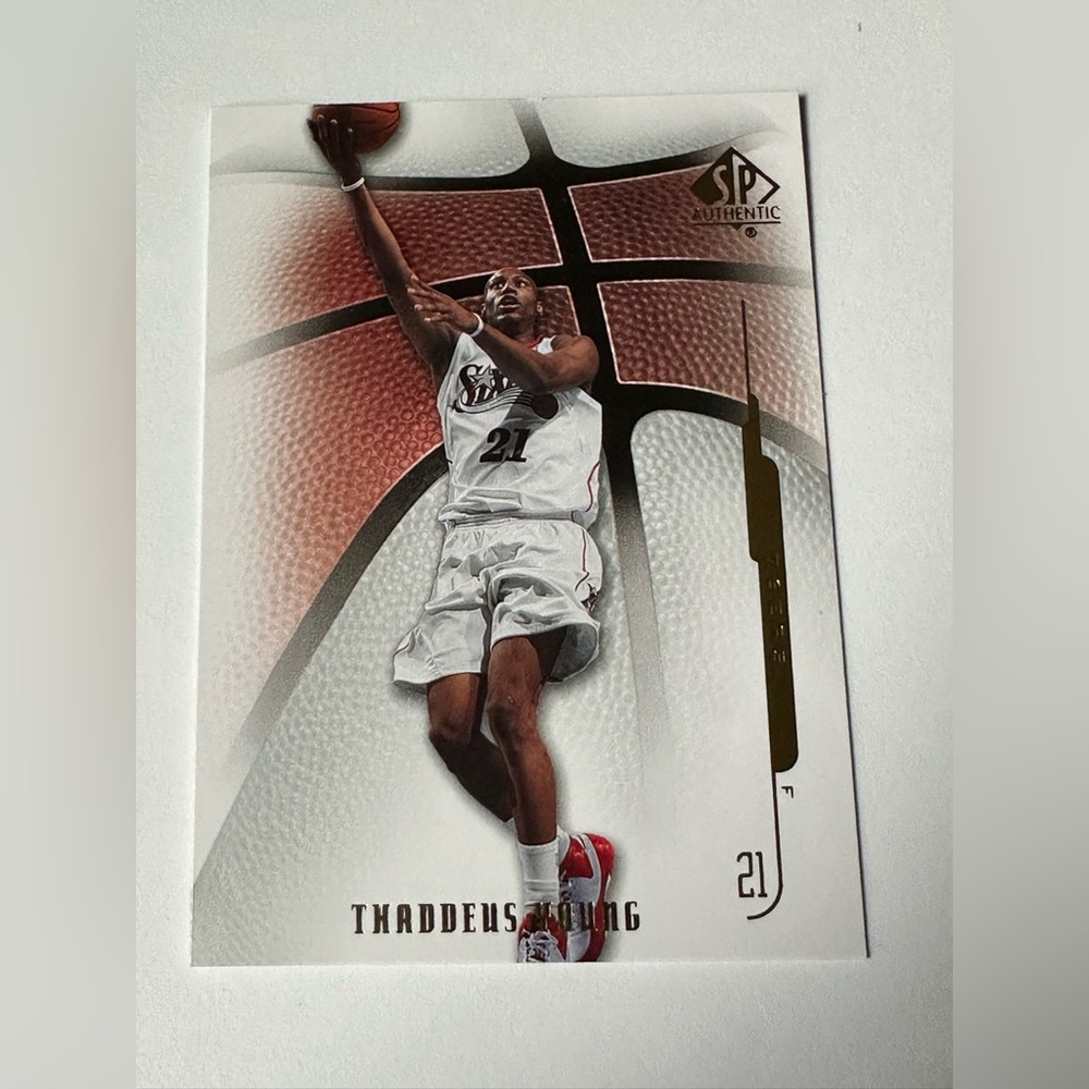 SP Authentic Thaddeus Young Basketball Trading Card - White/Red